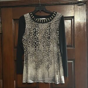 Peter Nygard Animal Print Blouse with Black Sleeves